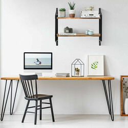 Vägghylla i paulownia-trä och stål med två nivåer, platsbesparande design 60 x 15 x 51 cm