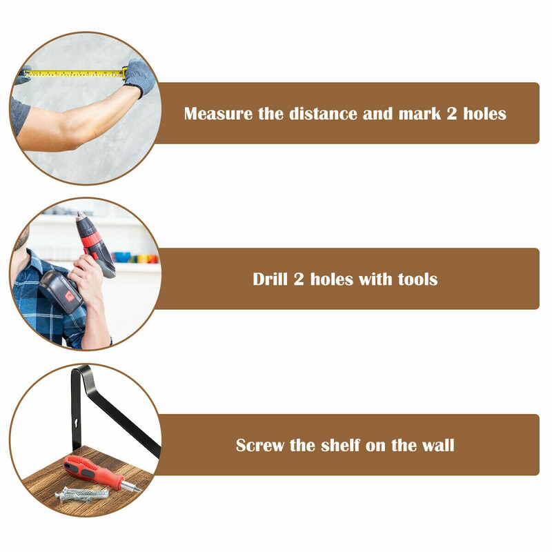 Vägghylla i paulownia-trä och stål med två nivåer, platsbesparande design 60 x 15 x 51 cm