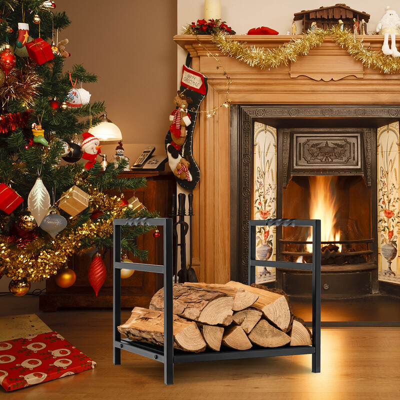 Vedställ i metall med bottenplatta och handtag för stabil och elegant vedförvaring
