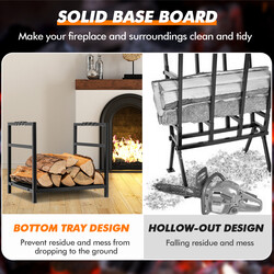 Vedställ i metall med bottenplatta och handtag för stabil och elegant vedförvaring