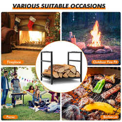 Vedställ i metall med bottenplatta och handtag för stabil och elegant vedförvaring