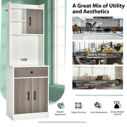 Högt köksskåp i trä med låda och justerbara hyllor, vit, 60 x 40 x 180 cm