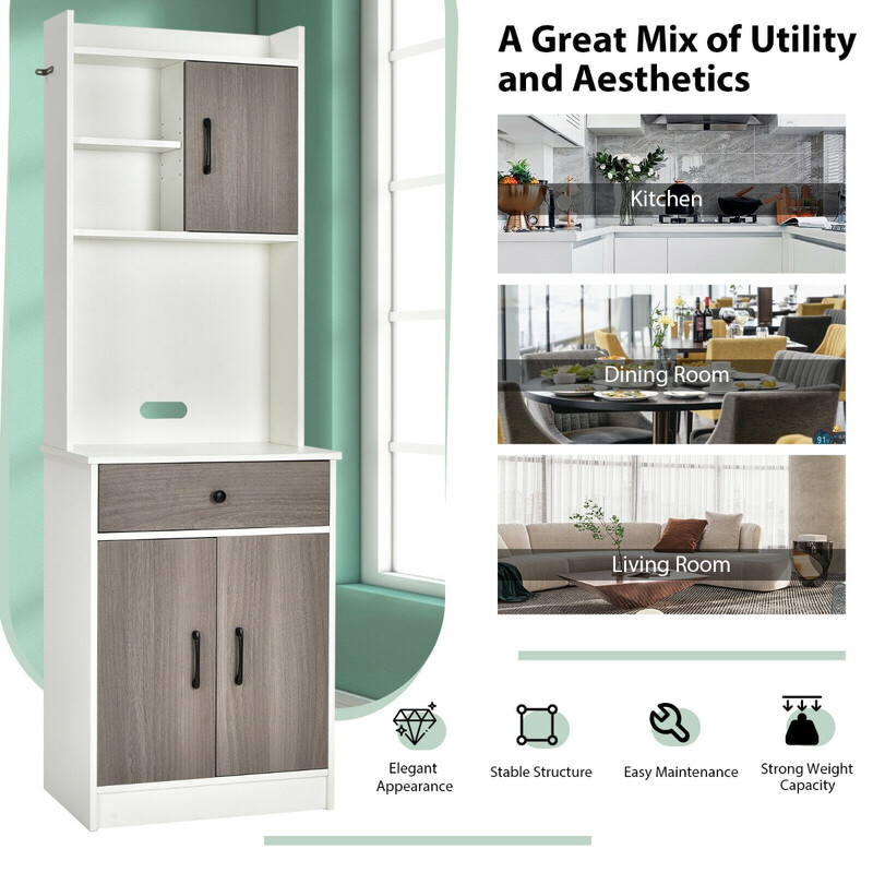 Högt köksskåp i trä med låda och justerbara hyllor, vit, 60 x 40 x 180 cm