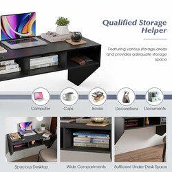 Väggmonterat skrivbord i svart MDF med tre hyllor för praktisk förvaring