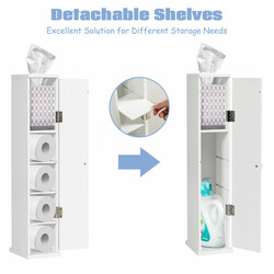 Toalettpappersskåp med justerbara hyllor och vattenbeständig yta för badrum 15 x 16 x 69 cm