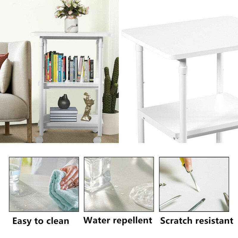 Höj- och sänkbar skrivarehylla med hjul, 3 nivåer, vit, 49 x 40 x 67-77 cm