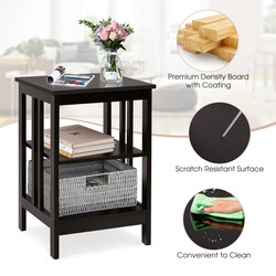 Trevånings sängbord med förvaring och kaffebrun finish för vardagsrum eller sovrum