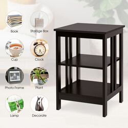 Trevånings sängbord med förvaring och kaffebrun finish för vardagsrum eller sovrum