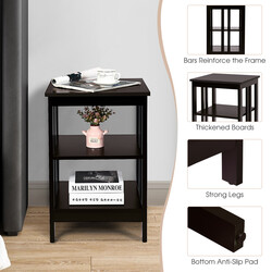 Trevånings sängbord med förvaring och kaffebrun finish för vardagsrum eller sovrum