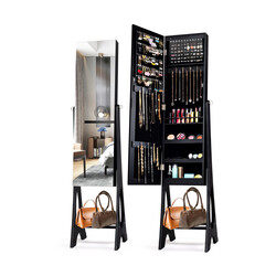 Smyckeskåp med helkroppsspegel och LED-belysning i svart MDF