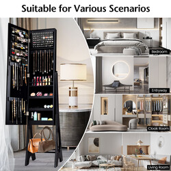 Smyckeskåp med helkroppsspegel och LED-belysning i svart MDF