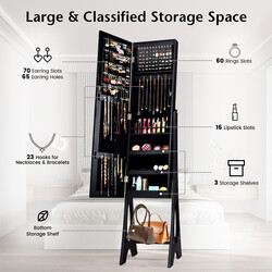 Smyckeskåp med helkroppsspegel och LED-belysning i svart MDF