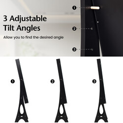 Smyckeskåp med helkroppsspegel och LED-belysning i svart MDF