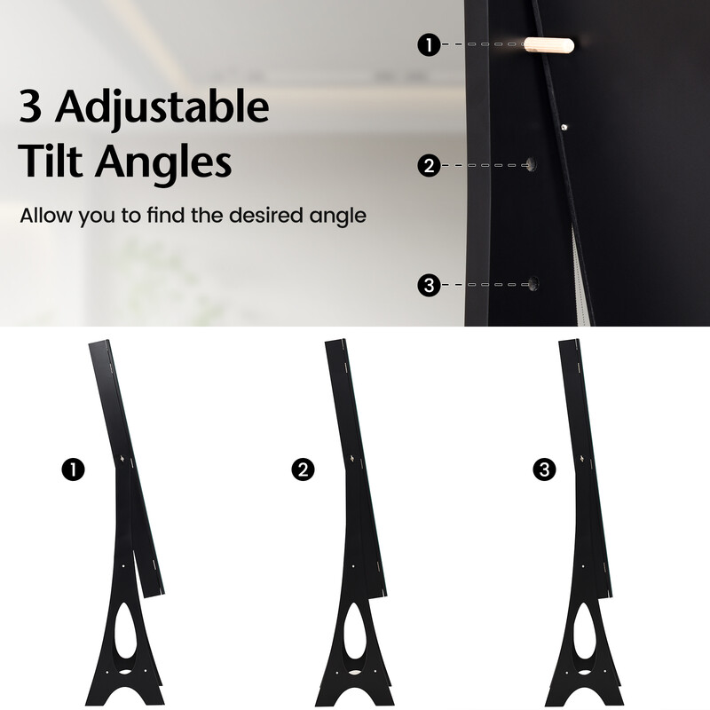 Smyckeskåp med helkroppsspegel och LED-belysning i svart MDF