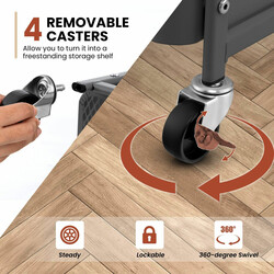 Grå 3-nivåers rullvagn med pegboards, korgar och krokar för flexibel förvaring