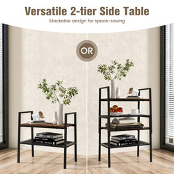 Tvåvånings stapelbart skoställ i trä och metall brun + svart