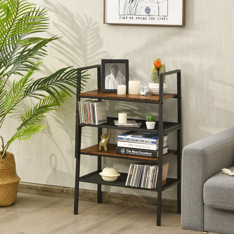 Tvåvånings stapelbart skoställ i trä och metall brun + svart