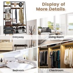 Industriell klädställning med skobänk för hallen 122x40x180 cm rustik brun