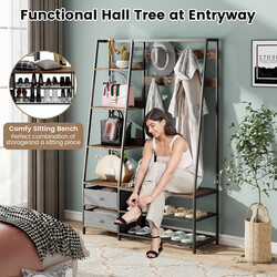 Industriell klädställning med skobänk för hallen 122x40x180 cm rustik brun