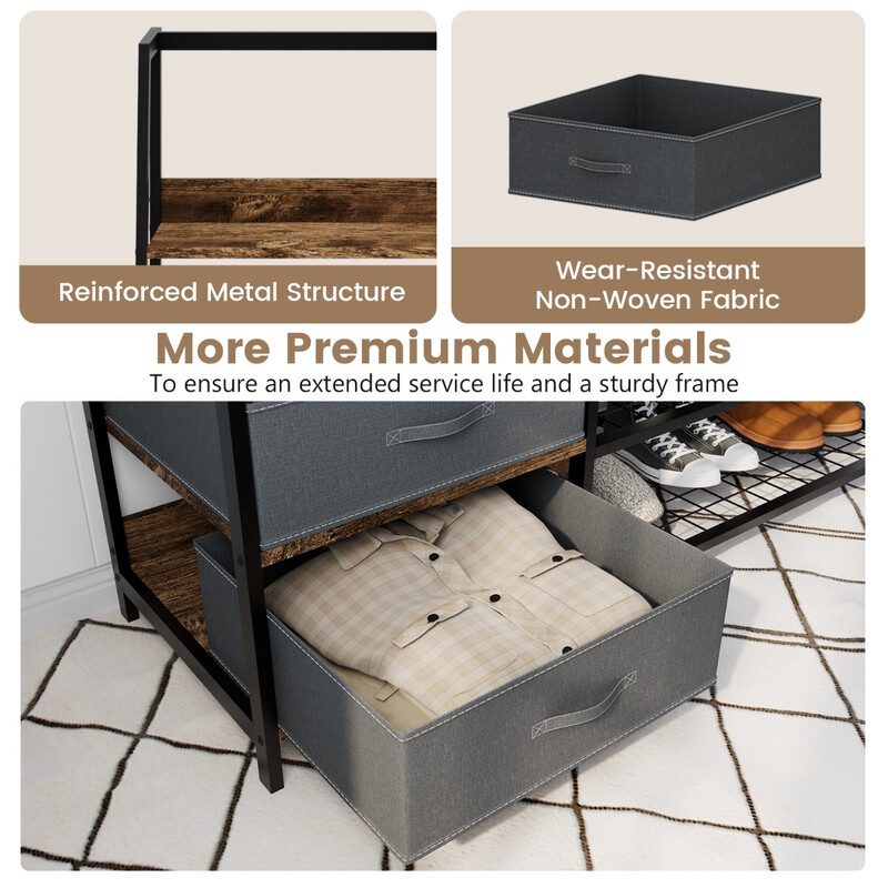 Industriell klädställning med skobänk för hallen 122x40x180 cm rustik brun