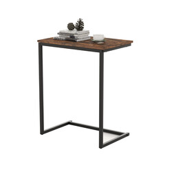 C-format sidobord i trä och metall, vintage design, kompakt och stabil, brun och svart