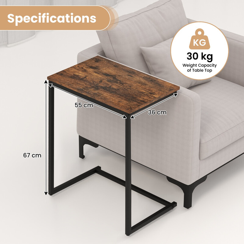 C-format sidobord i trä och metall, vintage design, kompakt och stabil, brun och svart