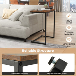 C-format sidobord i trä och metall, vintage design, kompakt och stabil, brun och svart