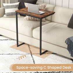 C-format sidobord i trä och metall, vintage design, kompakt och stabil, brun och svart