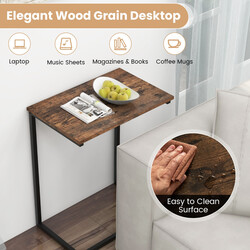 C-format sidobord i trä och metall, vintage design, kompakt och stabil, brun och svart