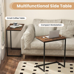 C-format sidobord i trä och metall, vintage design, kompakt och stabil, brun och svart