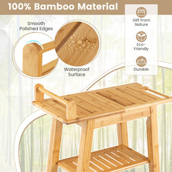 Duschbänk i bambu med förvaringshylla och säkerhetshandtag, 60 x 30 x 50 cm, naturlig