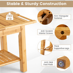Duschbänk i bambu med förvaringshylla och säkerhetshandtag, 60 x 30 x 50 cm, naturlig