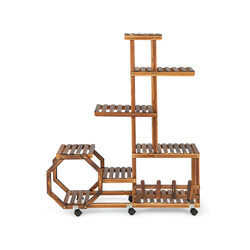 Blomställning i trä med hjul och 8 hyllor för inomhusbruk