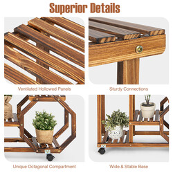 Växthylla i furu med avtagbara hjul och sex nivåer för inomhus- och utomhusbruk