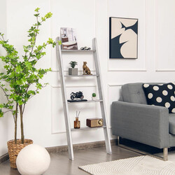 Handdukshållare fyranivåers förvaringsstege i trä 50 x 7,5 x 136,7 cm grå