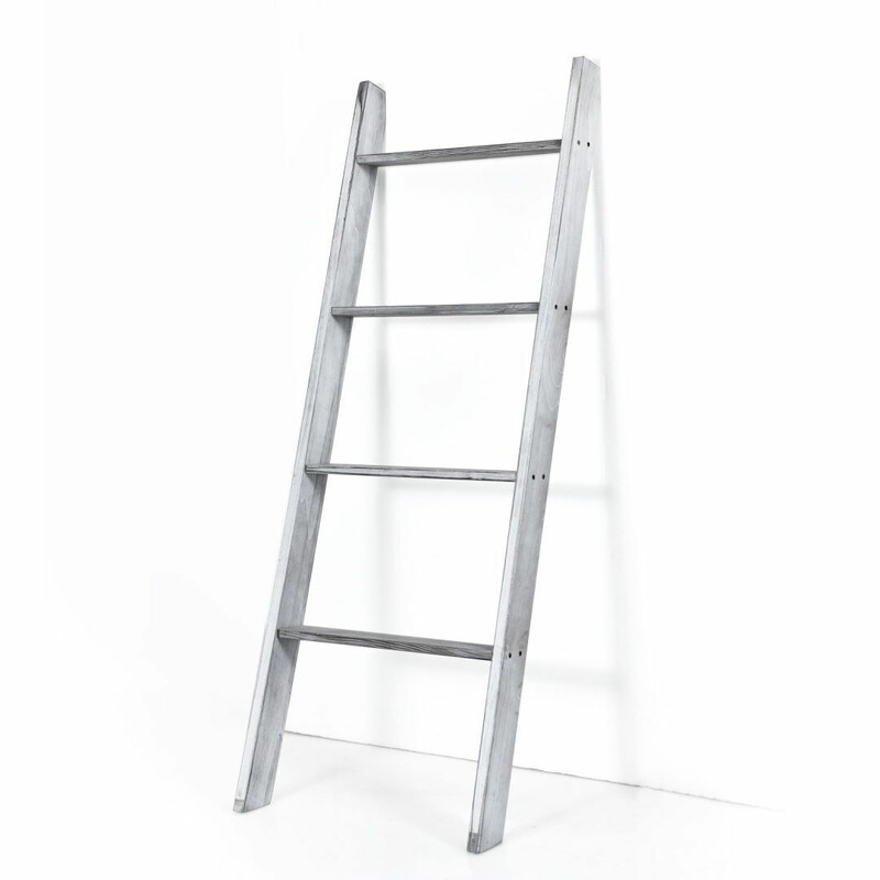 Handdukshållare fyranivåers förvaringsstege i trä 50 x 7,5 x 136,7 cm grå