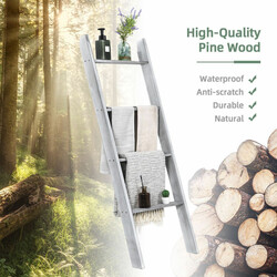 Handdukshållare fyranivåers förvaringsstege i trä 50 x 7,5 x 136,7 cm grå