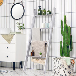 Handdukshållare fyranivåers förvaringsstege i trä 50 x 7,5 x 136,7 cm grå