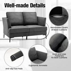 Modernt grått tvåsitssoffa med ergonomisk design och avtagbara kuddar