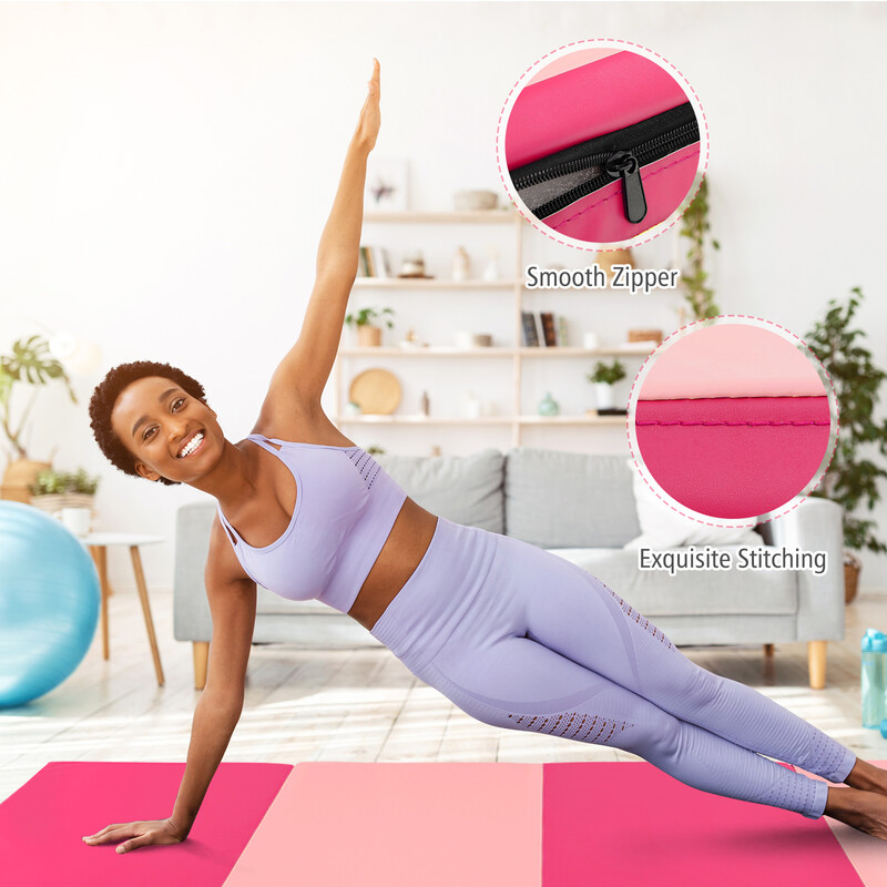 Gymnastikmatta med avtagbart PU-läderöverdrag 240 x 117 x 5 cm röd/rosa