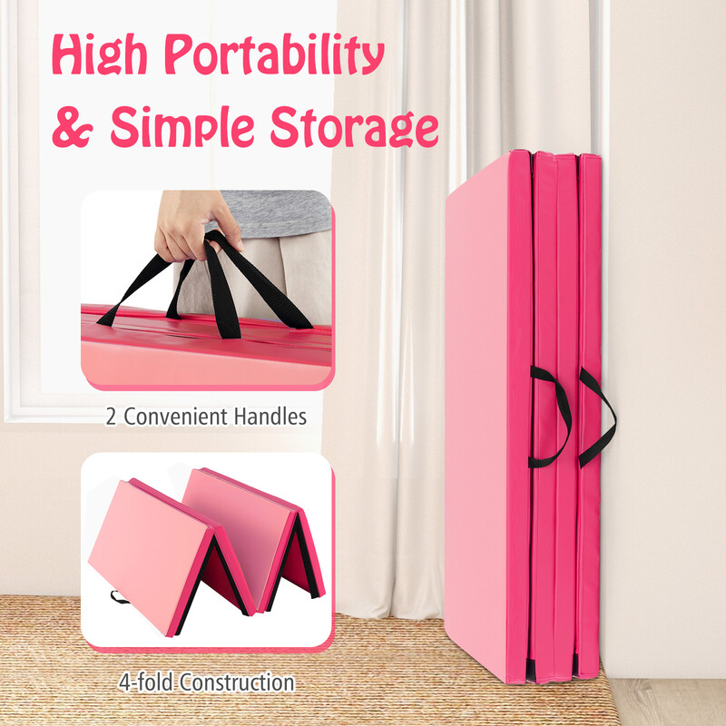 Gymnastikmatta med avtagbart PU-läderöverdrag 240 x 117 x 5 cm röd/rosa