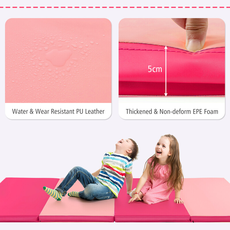Gymnastikmatta med avtagbart PU-läderöverdrag 240 x 117 x 5 cm röd/rosa