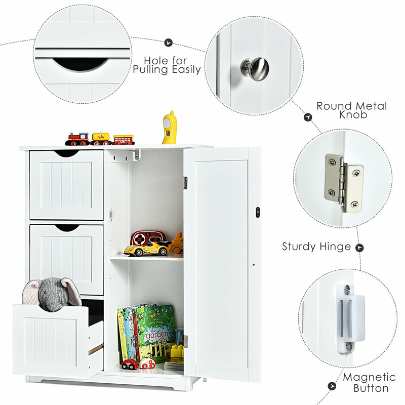 Badrumsskåp med tre lådor och justerbar hylla i vit MDF 60x30x81 cm