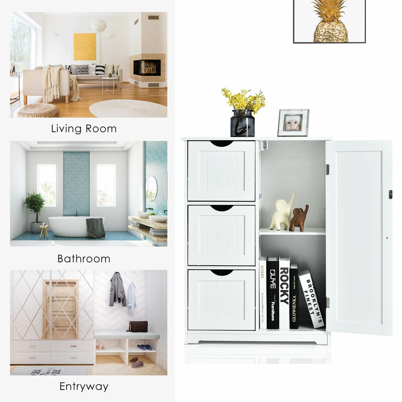 Badrumsskåp med tre lådor och justerbar hylla i vit MDF 60x30x81 cm