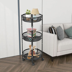 Trevånings hopfällbar metallvagn med hjul för frukt och grönsaker - svart 37,5 x 87 cm