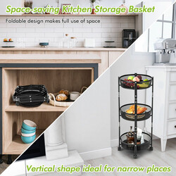 Trevånings hopfällbar metallvagn med hjul för frukt och grönsaker - svart 37,5 x 87 cm