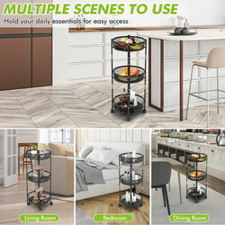 Trevånings hopfällbar metallvagn med hjul för frukt och grönsaker - svart 37,5 x 87 cm