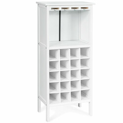 Vitt vinskåp i trä för 20 flaskor med glasupphängning och extra förvaring