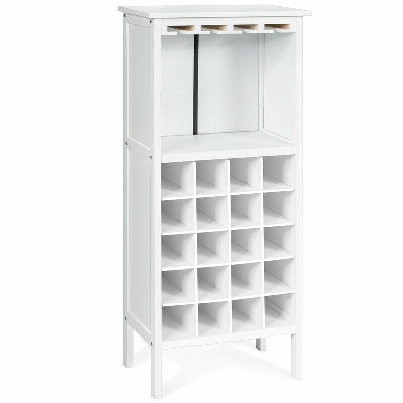 Vitt vinskåp i trä för 20 flaskor med glasupphängning och extra förvaring