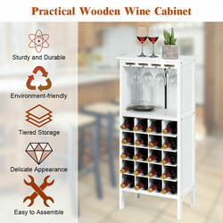 Vitt vinskåp i trä för 20 flaskor med glasupphängning och extra förvaring